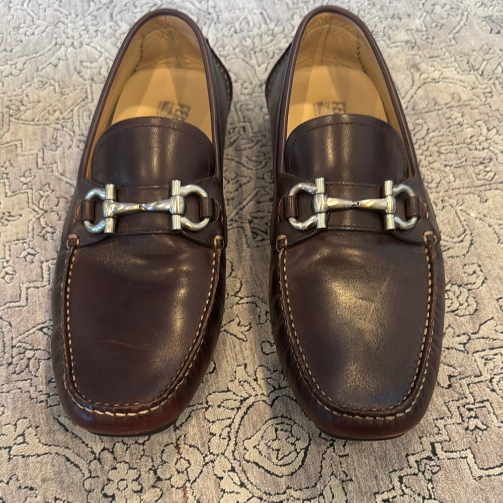 Men's Brown Leather Loafers with Silver Buckle
